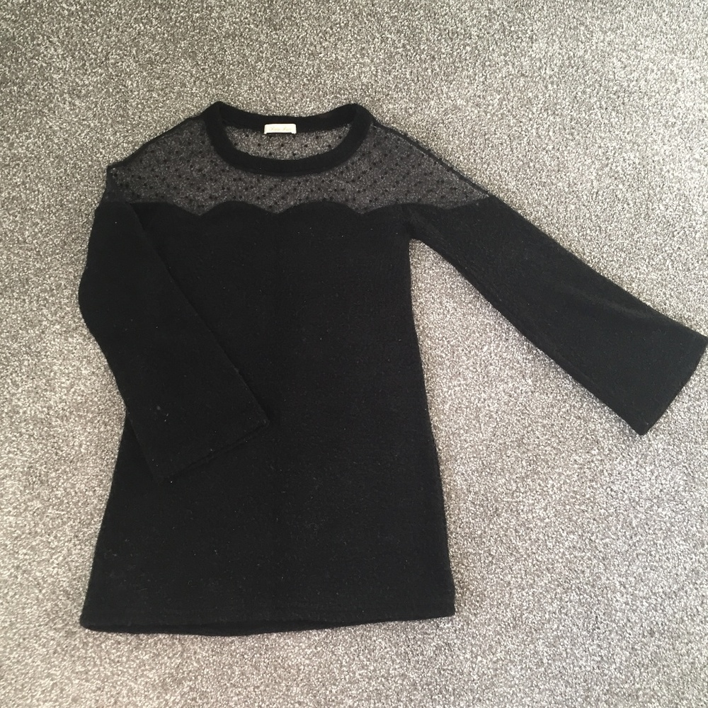 Polka Dot Mesh Shoulder Tunic Sweater Babydoll Top